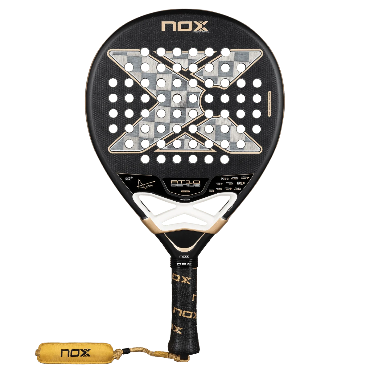 Vista frontal oficial de la NOX AT10 Luxury Genius 18K Alum 2026, negra y dorada.